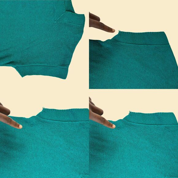 70s/80s L teal knit shirt by Grove Avenue, vintage womens cotton short sleeve - Picture 2 of 7